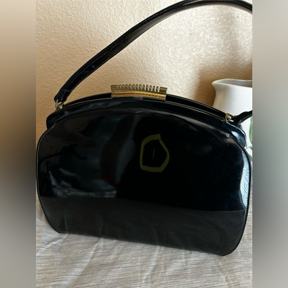 Vintage Theodor California Handbag black patent brass trim - Picture 2 of 11